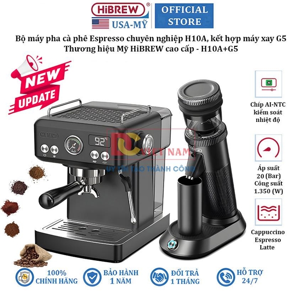 Máy pha cà phê Espresso chuyên nghiệp, thương hiệu Mỹ HiBREW cao cấp - H10A