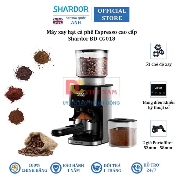 Máy xay hạt cà phê Espresso, thương hiệu Anh Quốc cao cấp Shardor BD-CG018
