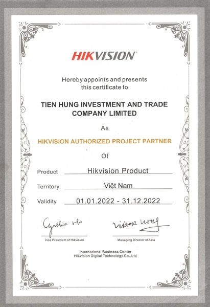 Hikvision chứng nhận TIHUT là đơn vị phân phối chính thức năm 2022