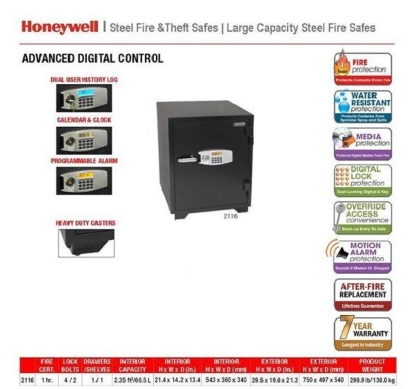 Các tiêu chuẩn chất lượng hội tụ đầy đủ trong két sắt honeywell 2116