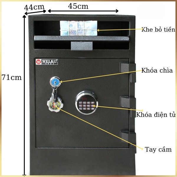 Két sắt có khe bỏ tiền thu ngân KW90E điện tử cao cấp