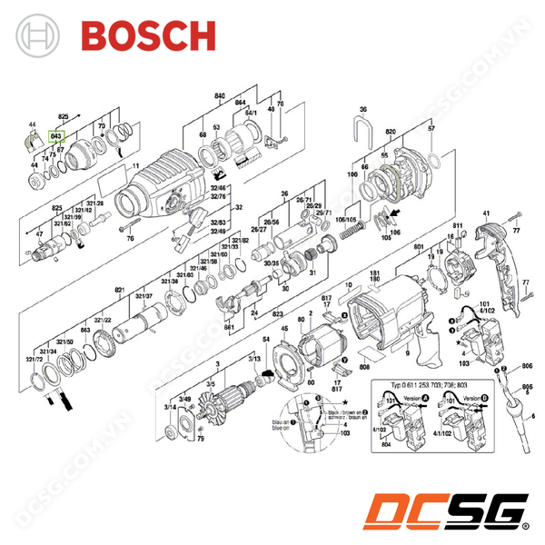 Bộ đầu khoan SDS-plus cho máy khoan bê tông GBH 2-26 DRE Bosch 1617000582