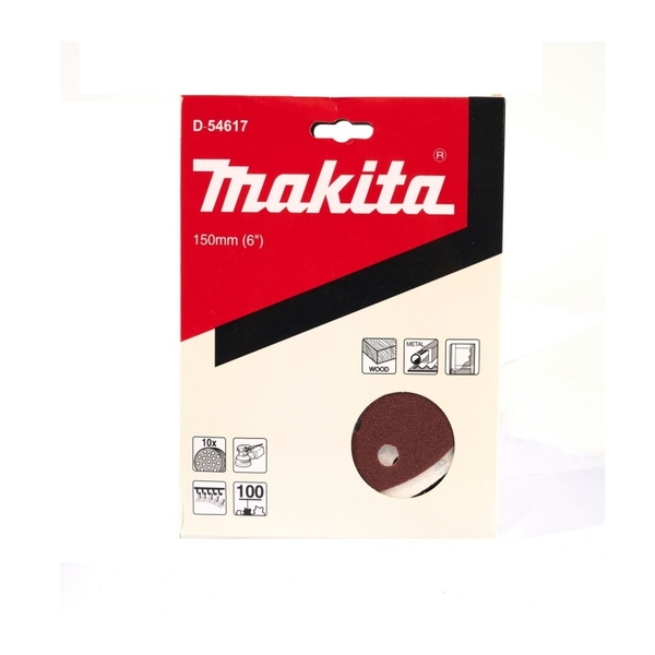 Giấy chà nhám cho gỗ 150mm (15 lỗ, đế lông) Makita (hộp 10 tờ)