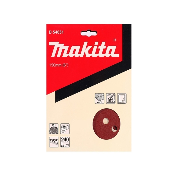 Giấy chà nhám cho gỗ 150mm (15 lỗ, đế lông) Makita (hộp 10 tờ)