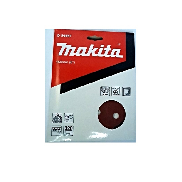 Giấy chà nhám cho gỗ 150mm (15 lỗ, đế lông) Makita (hộp 10 tờ)