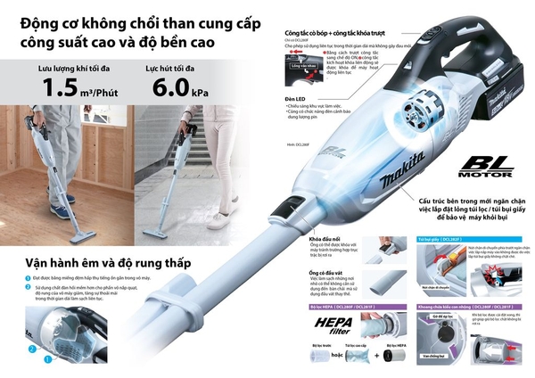 Máy hút bụi 800mL dùng pin 18V Makita DCL280FZW (không pin sạc)