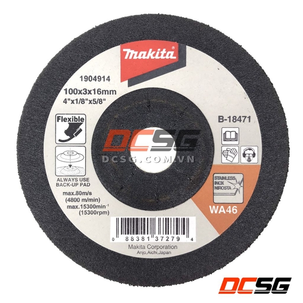 Đá mài mềm cho Inox và thép 100x3.0x16mm Makita B-18471