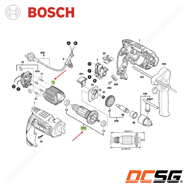 Rotor - stator cho máy khoan GSB 13 RE Bosch