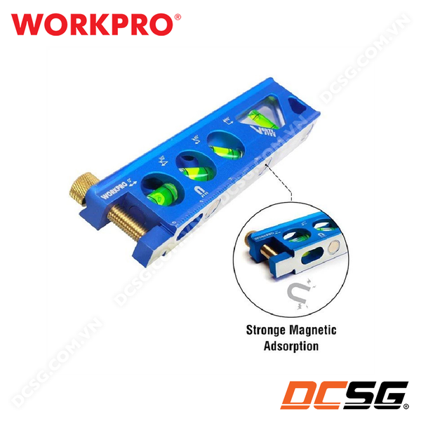 Thước thủy có từ tính, dạng hộp, bằng nhôm nguyên khối 165mm WORKPRO WP262025