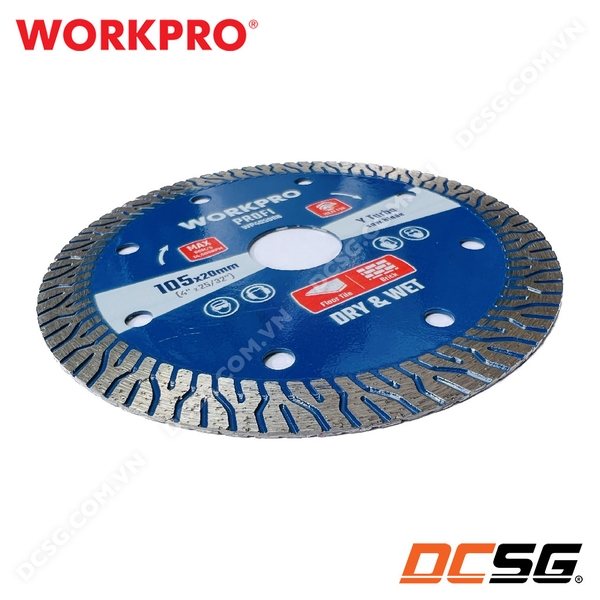 Lưỡi cưa đĩa cắt kim cương Turbo, răng chữ Y siêu mỏng 105x20x10mm Workpro WP405068