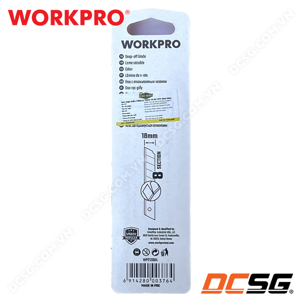 Lưỡi dao rọc giấy bản 18mm bằng thép SK2, kèm hộp đựng (1set = 10 cái) Workpro WP213004