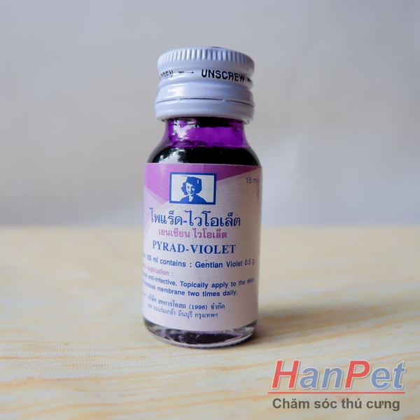 (Thuốc gà CHỌI) Thuốc bôi mép gà chọi, Mép trong Violet cho chiến kê, dạng thuốc bôi 15ml/lọ- MADE IN THAILAND (Hanpet boi mep)
