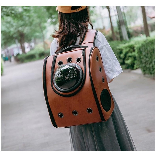 HP -SP1366 - Balo phi hành gia bằng da khoá trên ( 4711437)  balo vận chuyển chó, túi đeo đựng mèo dưới 5kg- ba lô chó