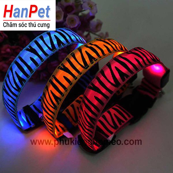 SP877 - Vòng cổ led kèm hoa (hanpet 4711524) vòng cổ phát sáng rằn ri chó mèo 3-6kg