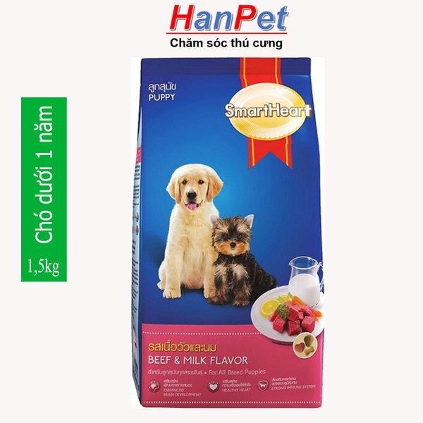 HP -Thức ăn  dạng hạt cao cấp Smartheart Puppy (dành cho chó dưới 1 năm tuổi) gói 1,5kg (hanpet 215c)-HP10315TC