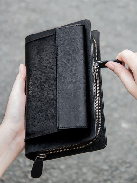 Clutch da thật 2 khóa kéo chắc chắn - Clutch HANDLE HAVIAS