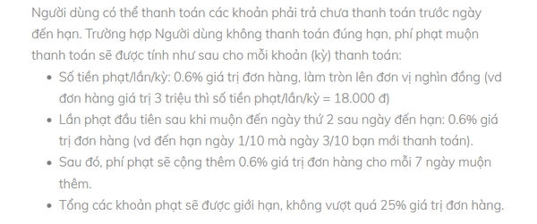 Mức phí phạt trả chậm theo chính sách của Fundiin