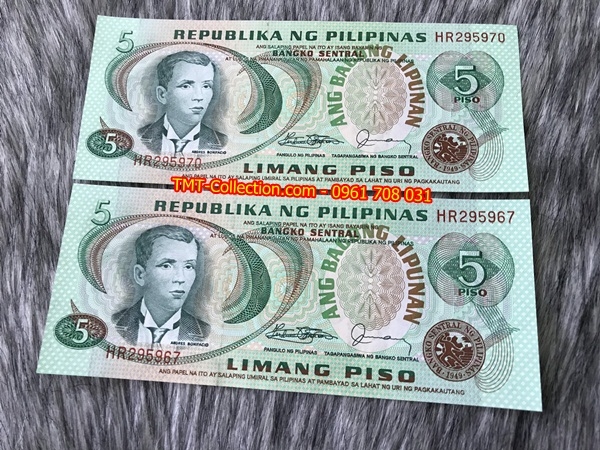 Mặt sau tờ Philippines 5 Piso 1974 - 1985 UNC