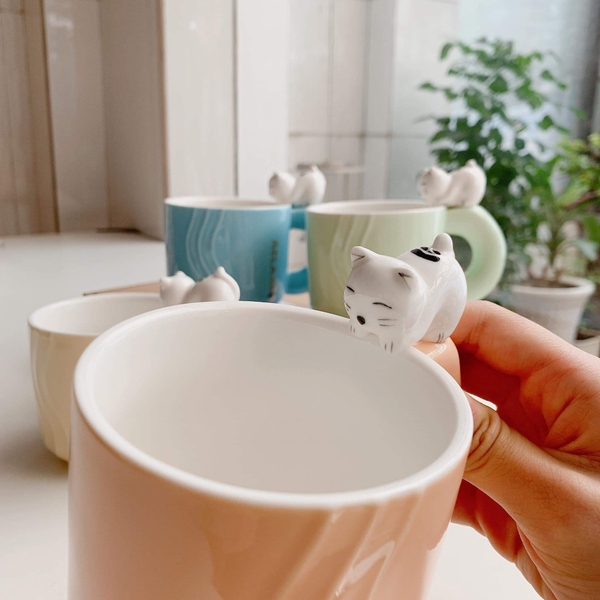 Cốc ly sứ có quai mèo nằm phong cách hàn quốc - Ly trà cà phê decor