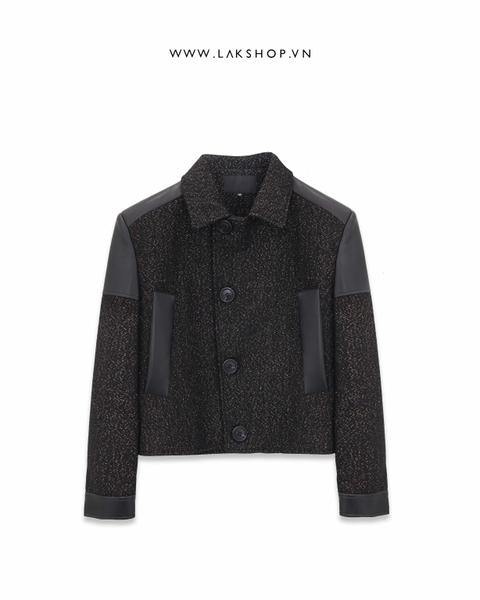 Áo Black Gold Tweed with Leather Jacket cs2
