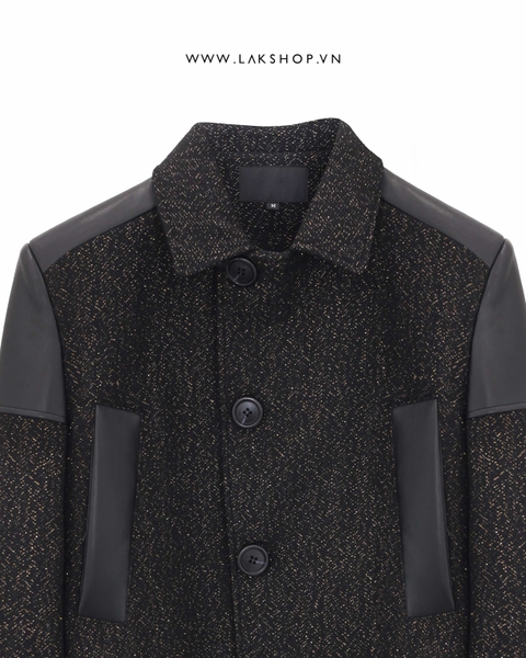 Áo Black Gold Tweed with Leather Jacket cs2