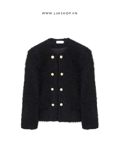 Áo Black Tassels Tweed Double Breasted Jacket cs2