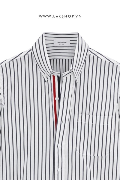 Th0m Br0wne Stripe Cotton Oxford Grosgrain Placket Shirt