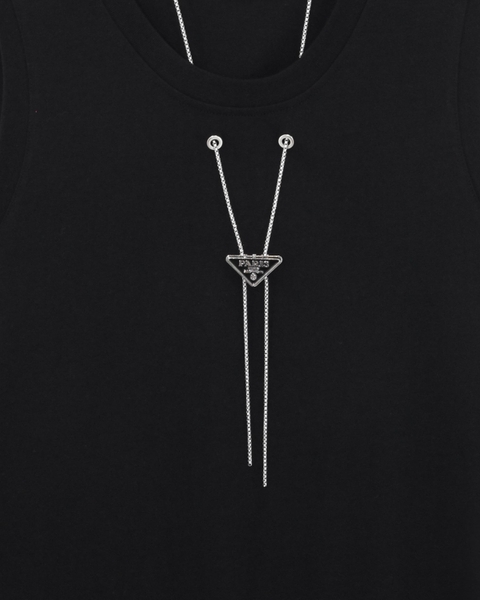 Black Tanktop with Triangle Chain Necklace