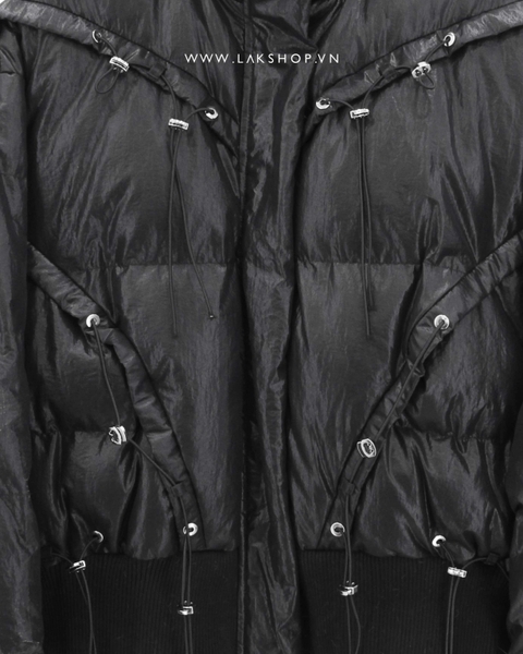 Black with Drawstring Puffer Jacket cs3