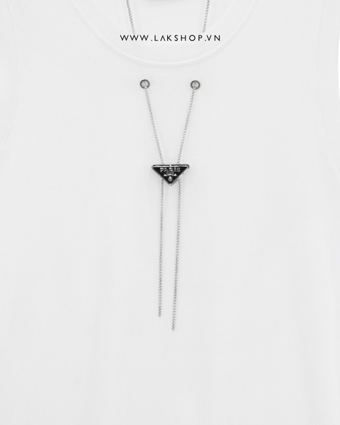 Áo White Tanktop with Triangle Chain Necklace