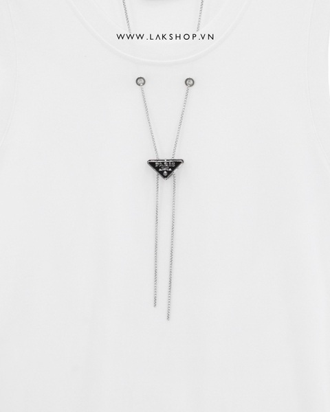 White Tanktop with Triangle Chain Necklace