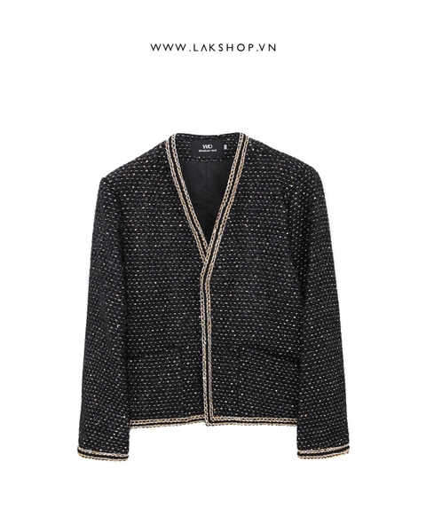 Áo Black with Gold V-Neck Tweed Jacket cs2