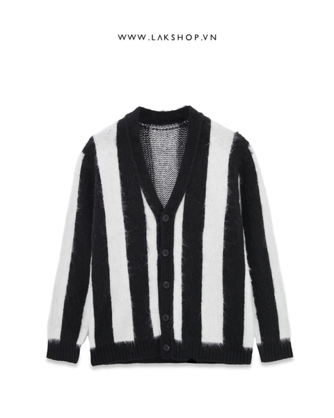 Black/ White Striped Mohair Blend Cardigan cs2