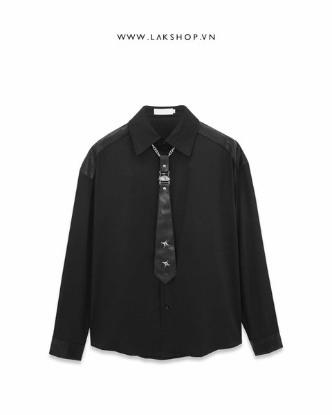 Oversized Black Leather with Tie Shirt