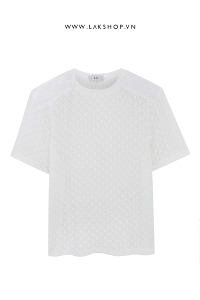 Velvet Mesh Triangle  Padded T-shirt in White cs2