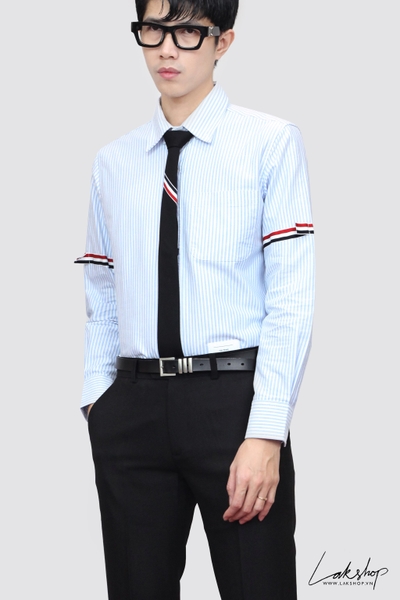 Th0m Br0wne Blue University Stripe Grosgrain Armband Oxford Shirt