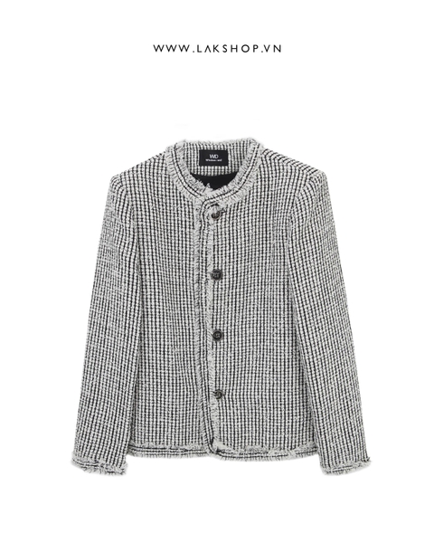 Cream White Mini Checkerboard Tweed Jacket cs2