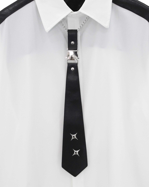 Áo Oversized White Leather with Tie Shirt