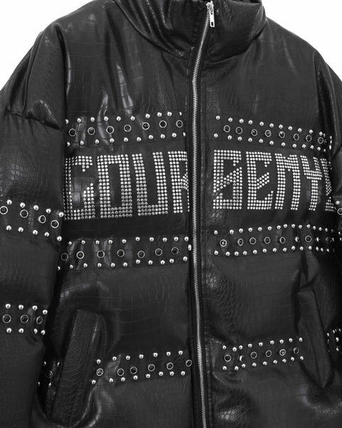 Faux Leather Stud Puffer Jacket cs3