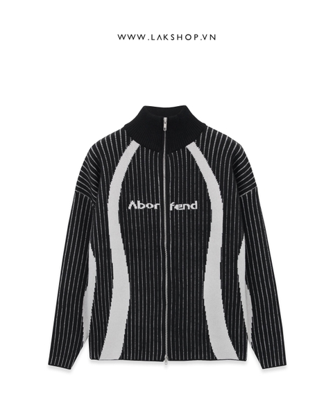 Áo Black & White Stripe Zipped High-neck Cardigan cs2