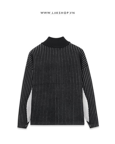Áo Black & White Stripe Zipped High-neck Cardigan cs2