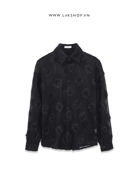 Black Flower Mesh Shirt