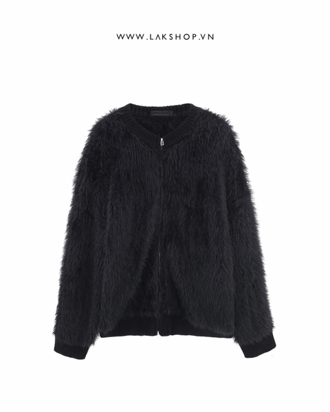 Black Faux Fur Zipped Cardigan Sweater cs2