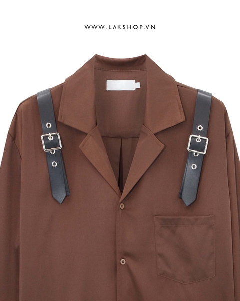 Áo Oversized Brown Buckle Shoulder Shirt