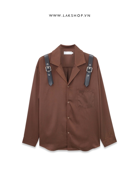 Áo Oversized Brown Buckle Shoulder Shirt