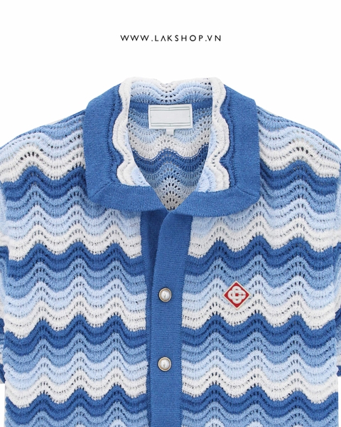 Casa Blue Gradient Wave Crochet Shirt