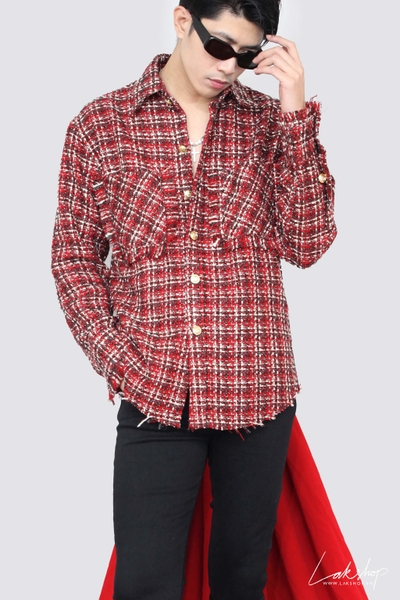 Áo Lak Studios Red Check Glitter Tweed Shirt cs9