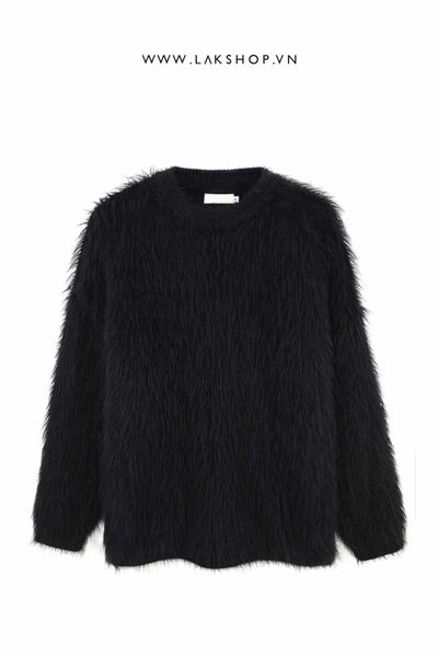 Oversized Black Faux Fur Sweater cs2