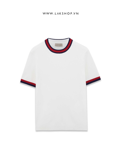 Áo White with Red Neck Knit T-shirt