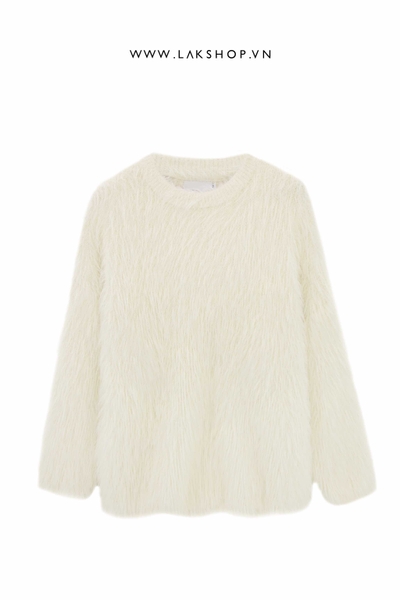 Áo Oversized Cream White Faux Fur Sweater cs3
